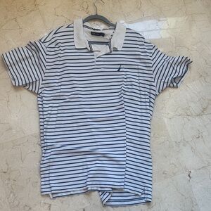 Nautica Men's Polo Shirt - Blue and White Stripes